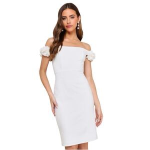 Lulus Mini Dress Womens XS White Floral Bodycon Off Shoulder Pretty Presence LWD